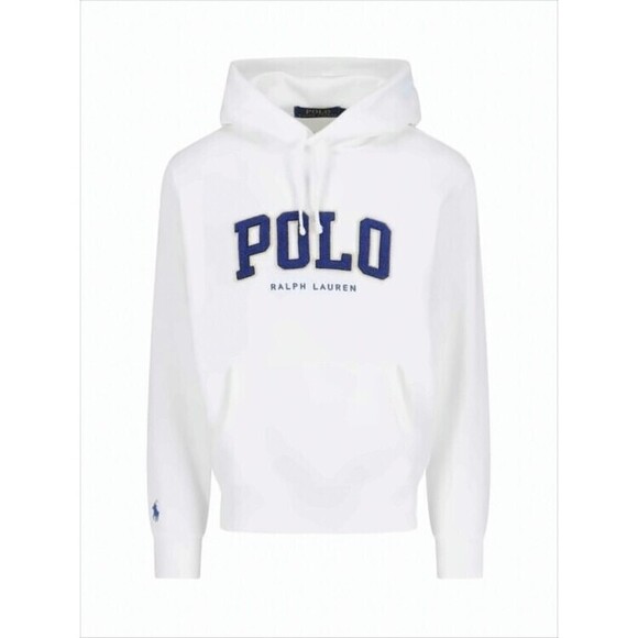 Polo Ralph Lauren White Hoodie With Bold Polo Text And Kangaroo Pocket - NWT
